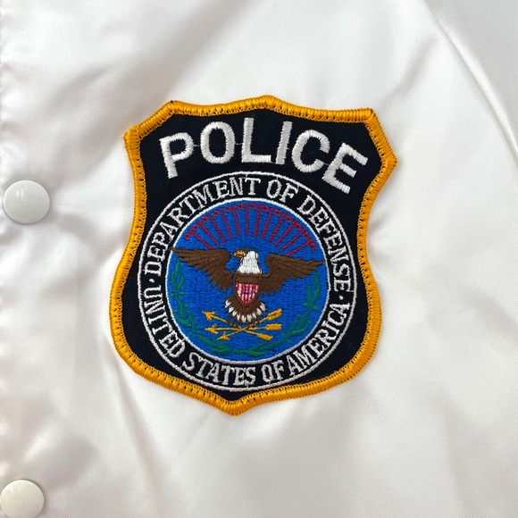 Vintage Police Bomber Jacket with Patches White Size Mens Medium - Picture 4 of 7